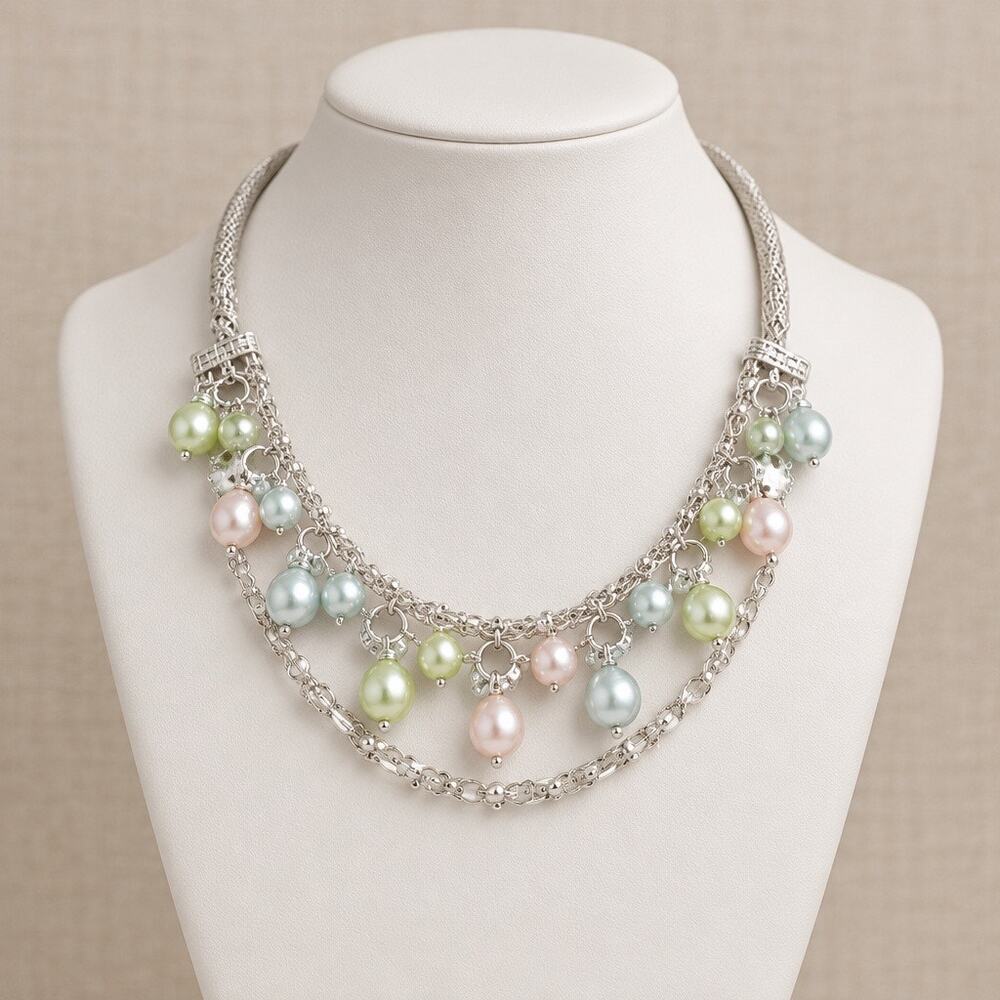 Multicolor Pearl Bib Necklace